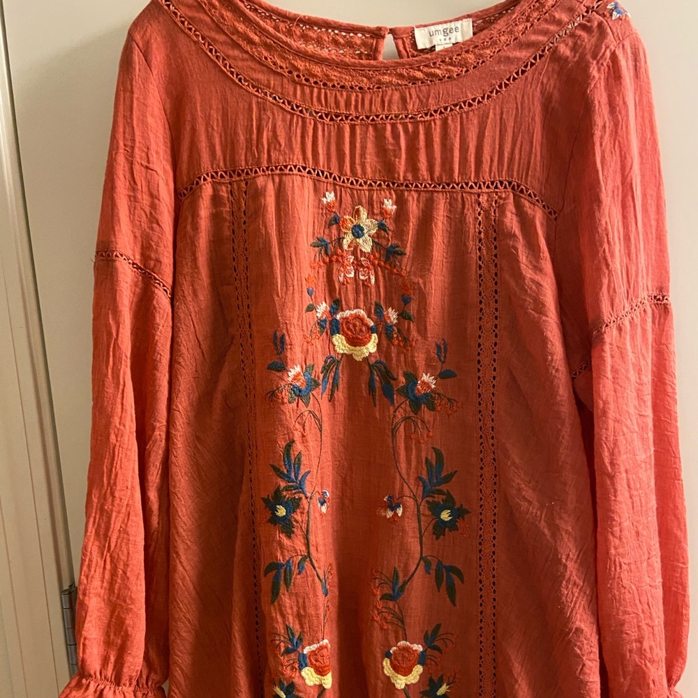 Umgee Bohemian Embroidered Long Sleeve Dress